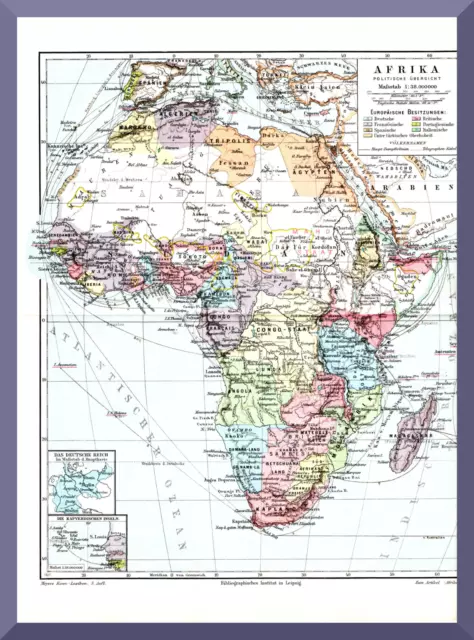 alte Landkarte +AFRIKA+ polit. Übersicht 1895 +Kolonien,Kolonialismus,Entdeckung