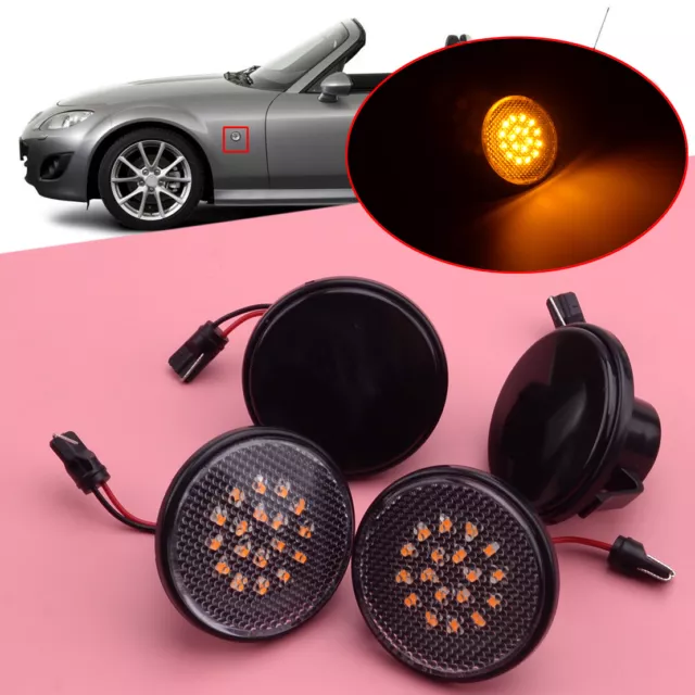 2pcs Amber LED Side Repeaters Indicators Light fit for Mazda MX-5 MK1 MK2 MK3