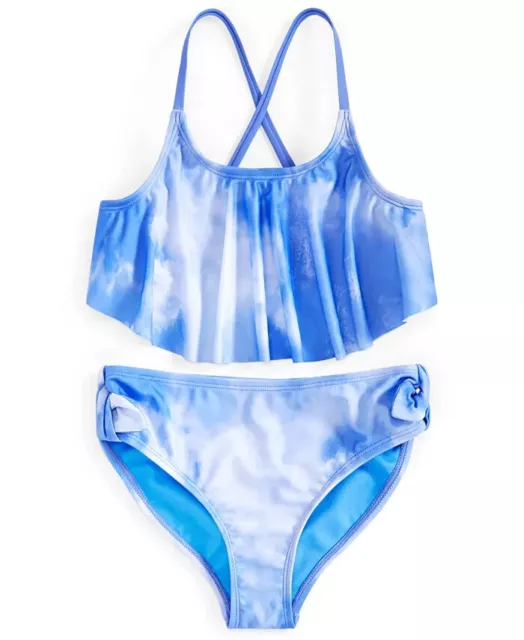 Breaking Waves Big Girls 2-Pc. Flounce Bikini Swimsuit Allover Cloud Print Multi