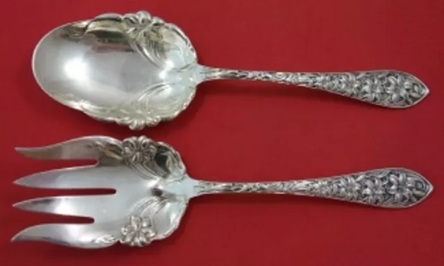Easter Lily by Frank Whiting Sterling Silver Salad Serving Set Heavy 2pc 9 1/4"