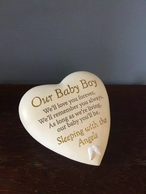 Our Baby Boy - Cream Heart Shaped Graveside Memorial Ornament Plaque Tribute