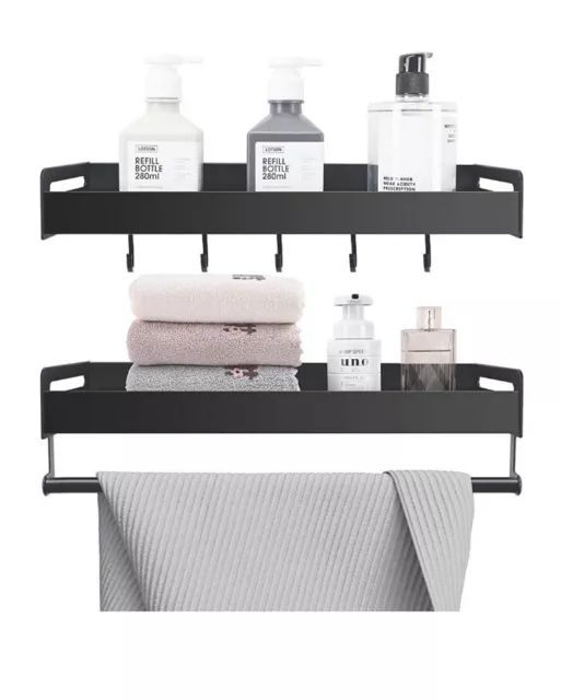 Shantton Floating Shelves Bathroom Shelf with Towel Bar Hooks Wall Mounted Ba...