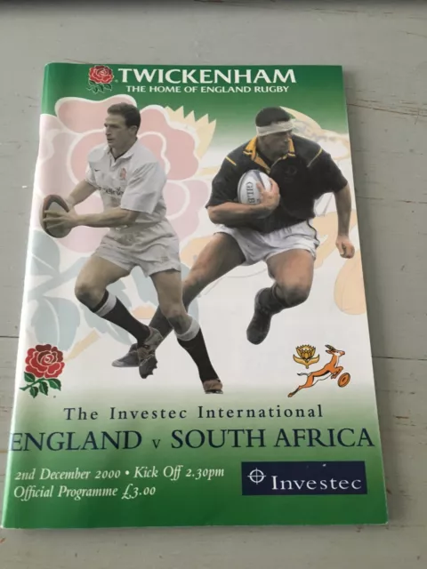 2000 England V South Africa Springboks Test International Rugby Programme Vgc
