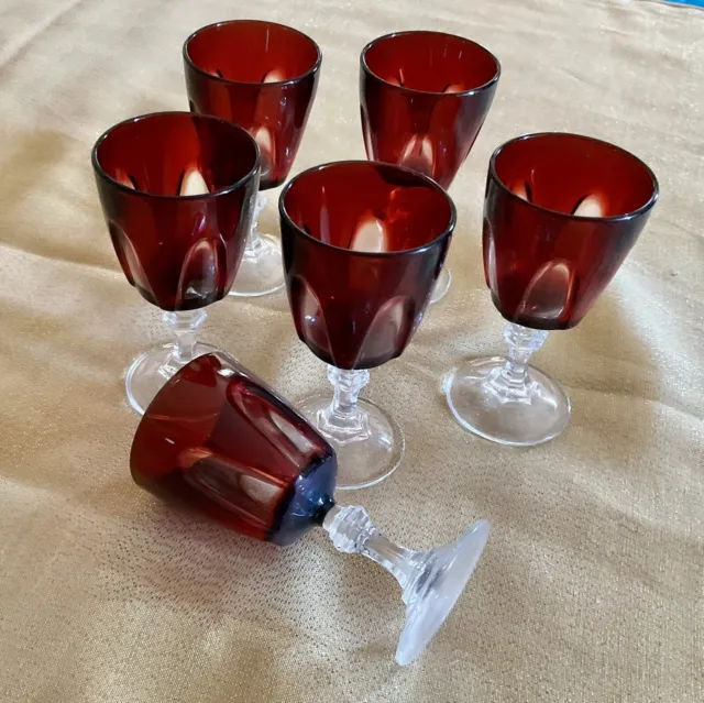 Beautiful Ruby Red LUMINARC Shot Liqueur Glasses SET OF SIX  France