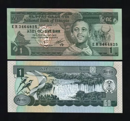 Ethiopia 1 BIRR P-41 C 1969/1991 UNC World Currency Ethiopian Longhorn Waterfall