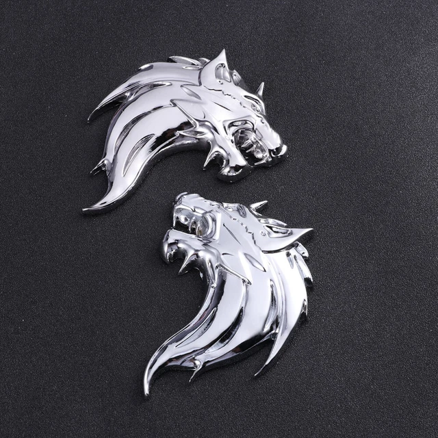 Autocollants 3D Tête De Loup VGOL - Métal Réfléchissant - Pour Voiture, Moto - Noir - 6x8cm