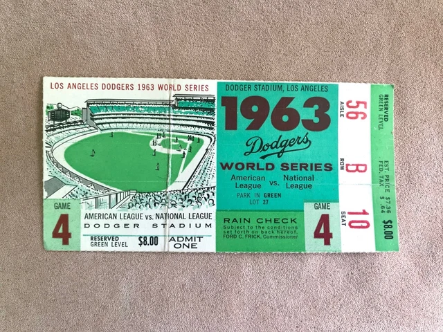 VINTAGE 1963 WORLD Series Baseball Ticket Stub Dodgers Game
