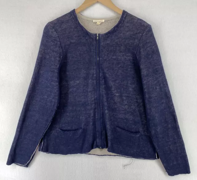 EILEEN FISHER Sweater XL Organic Linen Blend Double Layer Cardigan Full Zip Blue