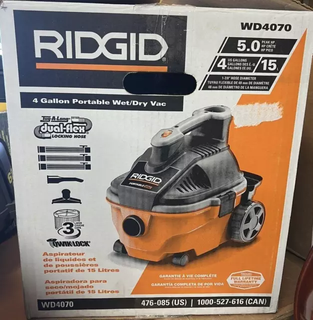 Ridgid WD4070 4 Gallon Portable Vacuum - NO BUCKET, TOP ONLY