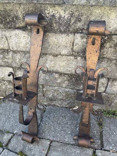 Pair of hand forged wrought iron candle Wall sconces Spain