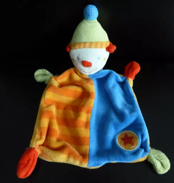 *. Doudou Plat Baby Club Clown Bleu Orange Vert Rouge Etoile Rond Bonnet - Tbe