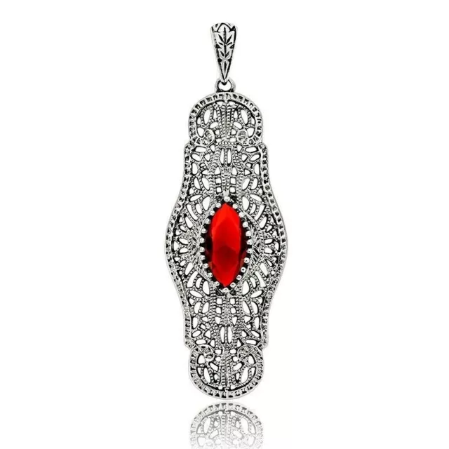 Natural 1CT Ruby 925 Solid Sterling Silver Victorian Style Pendant FB10