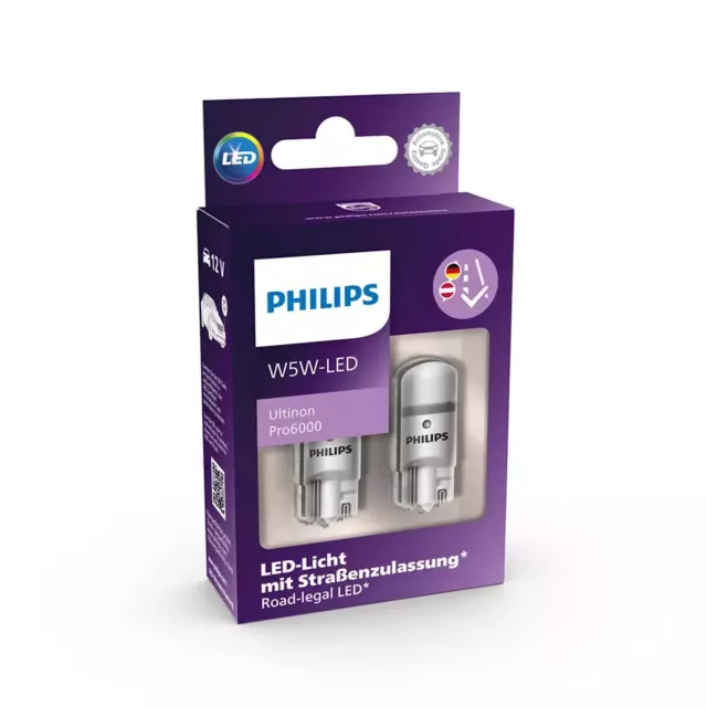 Philips Ultinon Pro6000 W 5W LED Glassockelbirne mit Straßenzulassung 6000K