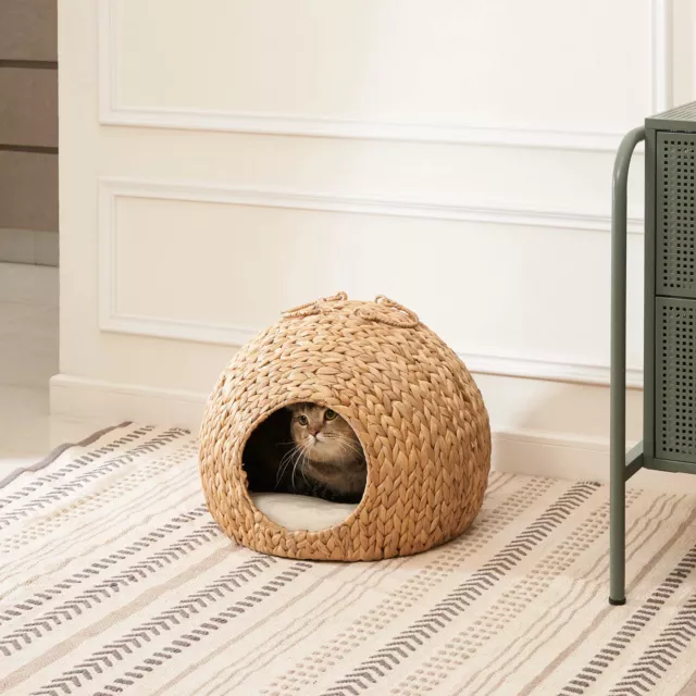 Wicker Cat Bed Basket Swinging Pet House Nest for Small  Cat