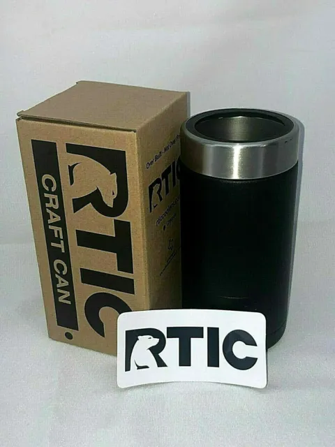 RTIC 16Oz Beer Soda Can Cooler Koozie Black Stainless Stl Vacuum Insulated 1286