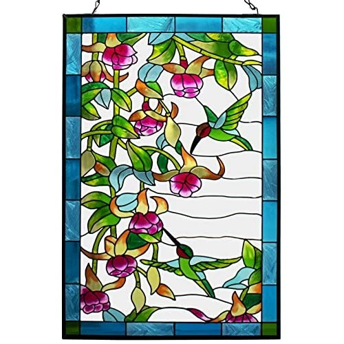 Hummingbird Stained Glass Window Hangings Suncatcher Panel for Wall Window Decor