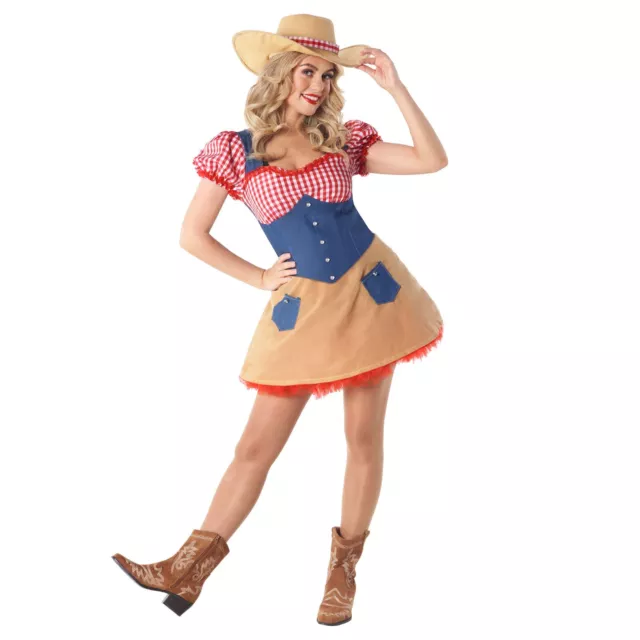 Womens Wild West Cowgirl Costume Ladies Country Rodeo Doll Fancy Dress S - XXL 2