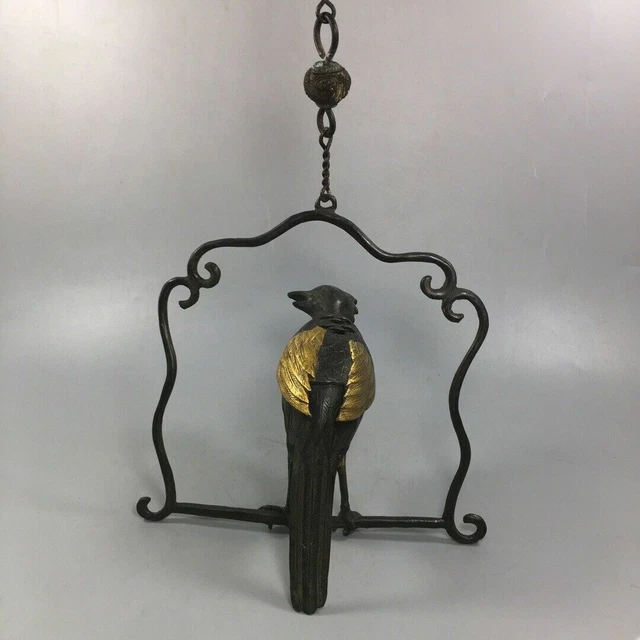 Chinese Collectible Copper Gilt Handwork Old Vintage Bird Hanging Incense Burner