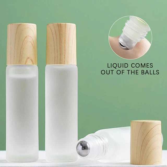 5ml10ml Wood Grain Cap Frosted Bottles Steel Roller Essential Oil Bottle BII