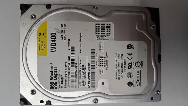 Disque Dur Western Digital WD400 40 Go IDE - 3.5", Testé, Occasion Fonctionnel