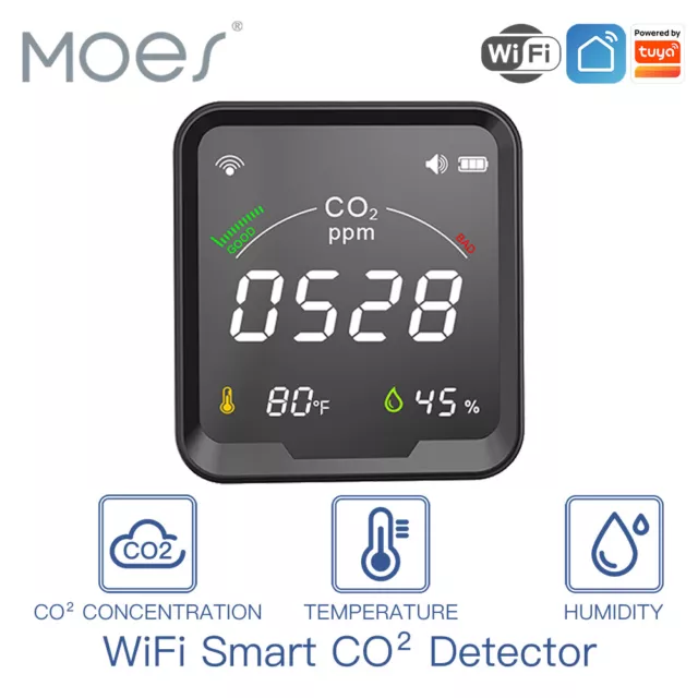 MOES WLAN CO2 Melder NDIR Luftqualität Raumluft Monitor 3 in 1 Detektor Tuya APP