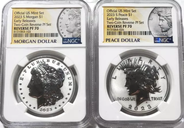 2023-S Two-Coin Rev Proof Set Morgan & Peace Silver Dollar NGC Rev PF 70   (886)