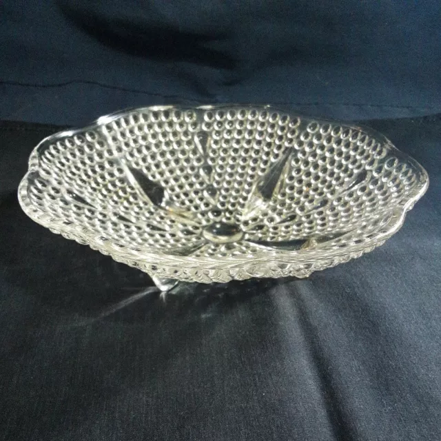 Hazel Atlas Clear Glass Hobnail Beaded TEARDROP  4-Toed Footed Candy Dish Bowl