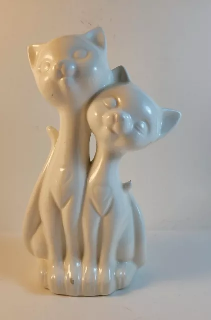 Vintage Ceramic  Two Cats loving friends white unbranded Figure 8" tall