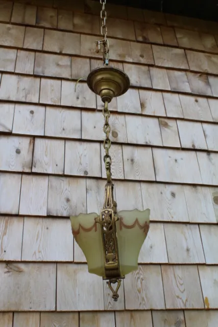 Antique Art Deco Slip Shade Ceiling Light Fixture Chandelier Double Glass Shade