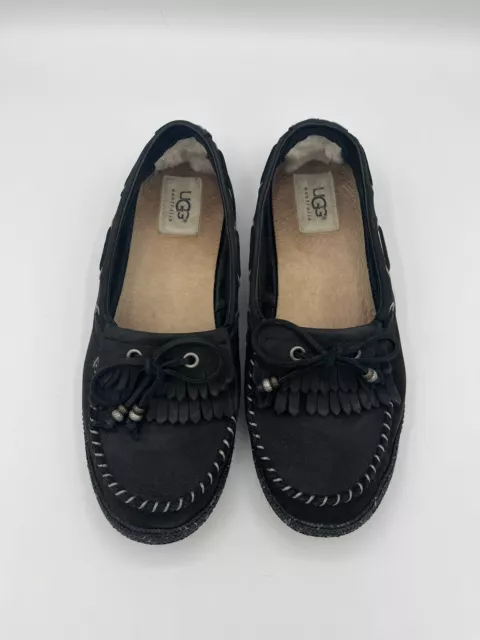 UGG Australia Women's Comfy Black Loafer Moccasin Beaded Bows Shoes Size 7.5