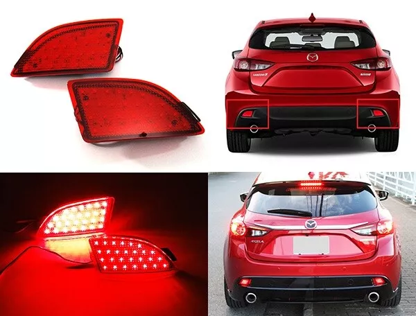 Red Lens Rear Bumper Reflector LED Tail Stop Light For Mazda 3 Axela BM 5D 2013+