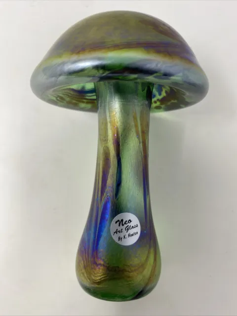 Neo Art Glass Mushroom By Kris Heaton handmade iridescent paperweight ornament