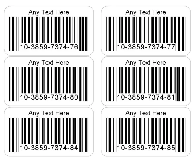 ITF Barcode Number Stickers 1000, 4000, 20000 Unique Personalised Sticky Labels