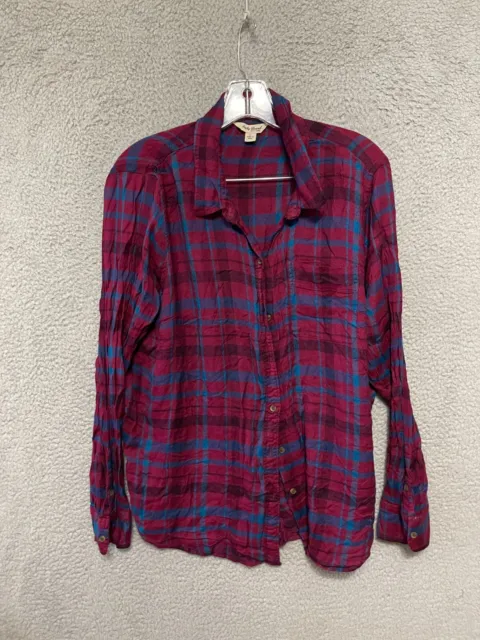 Lucky Brand Plaid Flannel Button Down Shirt Women's Large Soft Casual