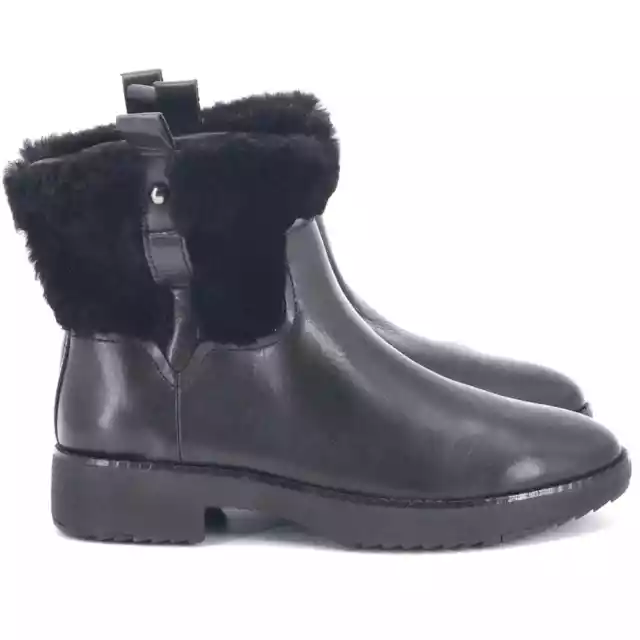 New Fitflop Mimie Black Shearling Leather Winter Ankle Boots Booties Womens 6