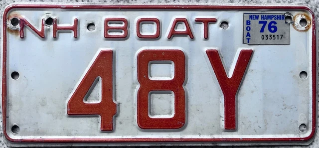 1976 Expiry New Hampshire Boat License Licence Number Plate 48Y