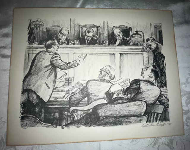 William Sharp 1900-1961 Lithograph Courtroom Sketch “Sleeping Judges”?