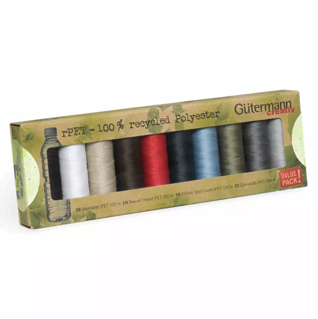 Gutermann 100% Poliestere Riciclato Set Fili Cucito Tutti 10x100m Colori Assortiti