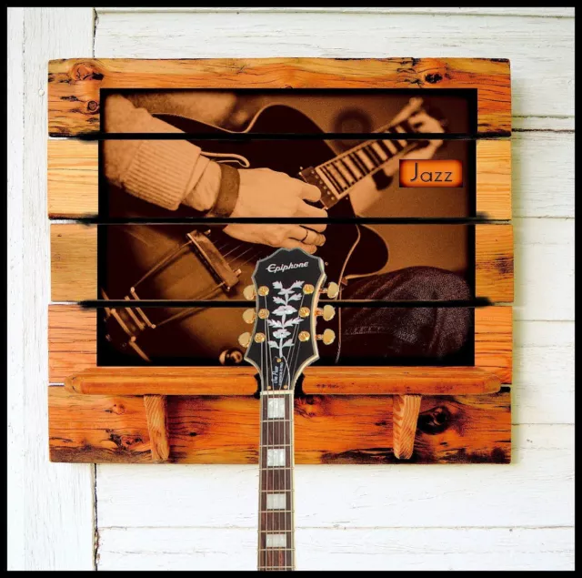 Guitar Rack "JAZZ" (or Personalize your Photo or favorite Artist) Barn wood