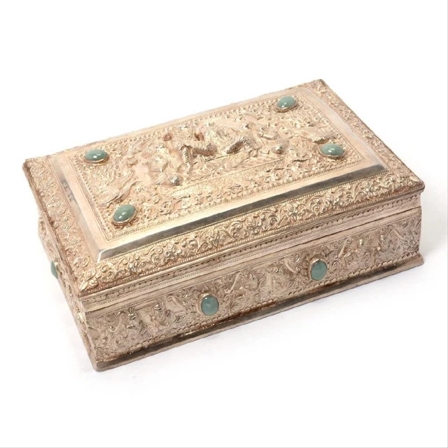 Impressive Burmese Repousse Silver Box.