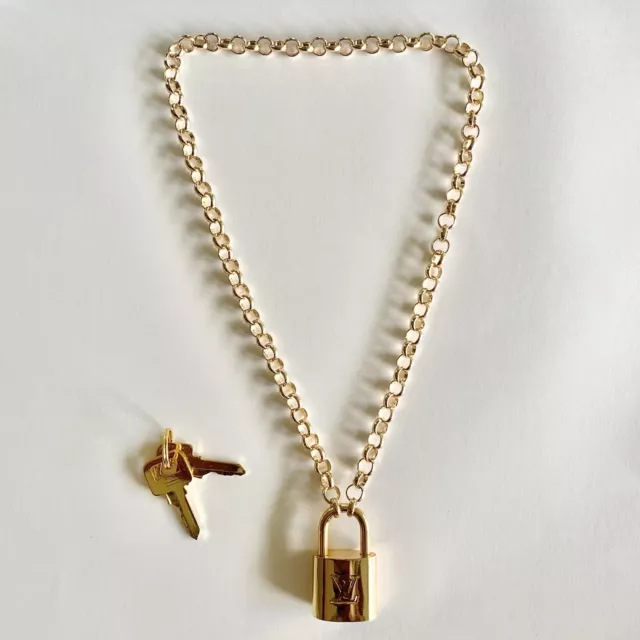 LV Gold Plated Lock And Key Chain 16 Inch Necklace