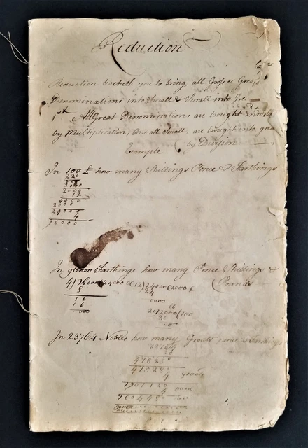 1706 antique colonial MATH CIPHER handwritten york me JOHNSON MOULTON fraktur