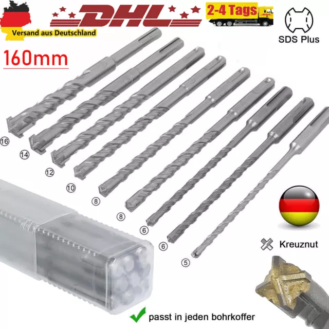 SDS-Plus Bohrer Set 9x Ø 5/6/6/8/8/10/12/14/16 mm x 160 mm Steinbohrer Hammerboh