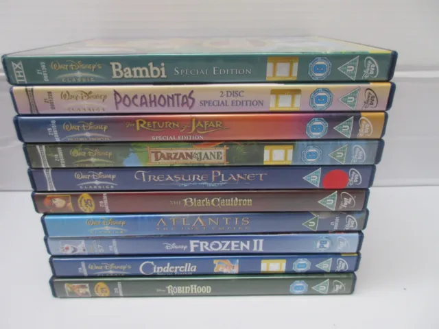 10 Disney DVDs Bambi Frozen 2 Robin Hood Cinderella Pocahontas Atlantis Tarzan