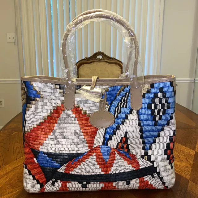 NWOT Longchamp Roseau Panier d'Art Tote Red/Ocean