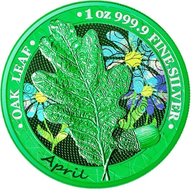 Germania 2019 5 Mark Oak Leaf - Series 12 Months  - April 1 Oz Silver Coin