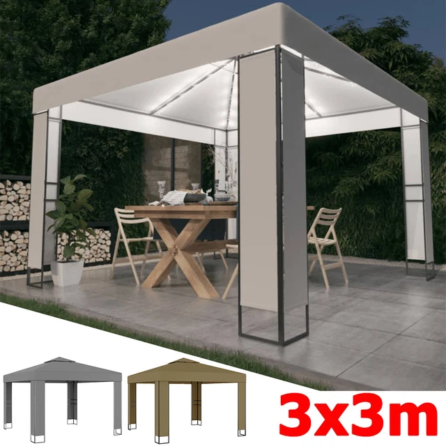 Pavillon 3x3m Gartenpavillon Partyzelt Gartenzelt Metall, LED Beleuchtung Wählen