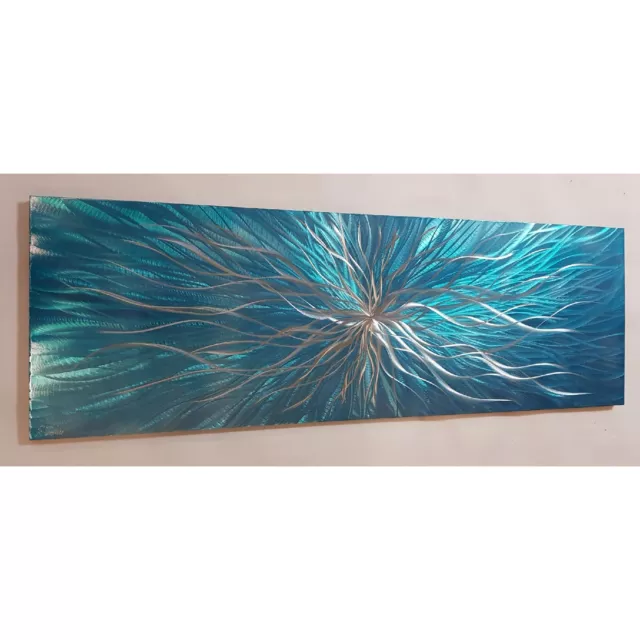 Modern abstract Contemporary metal wall art. Home Decor. Nova. Teal and Silver