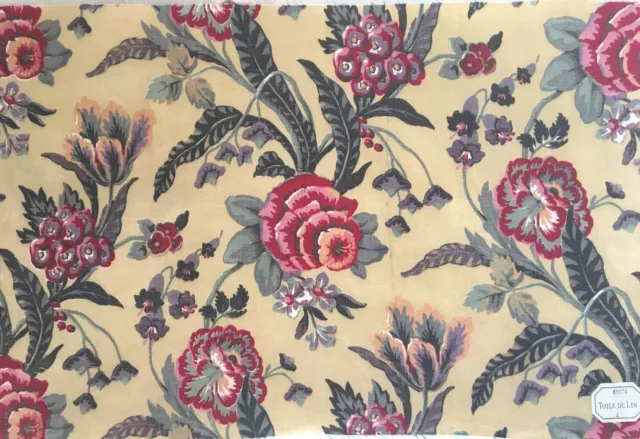 Lovely Early 20th C. French Exotic Floral Printed Cotton Fabric (2276)