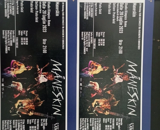 2 x Biglietto MANESKIN Prato GOLD - Roma 20 luglio 2023 Stadio Olimpico